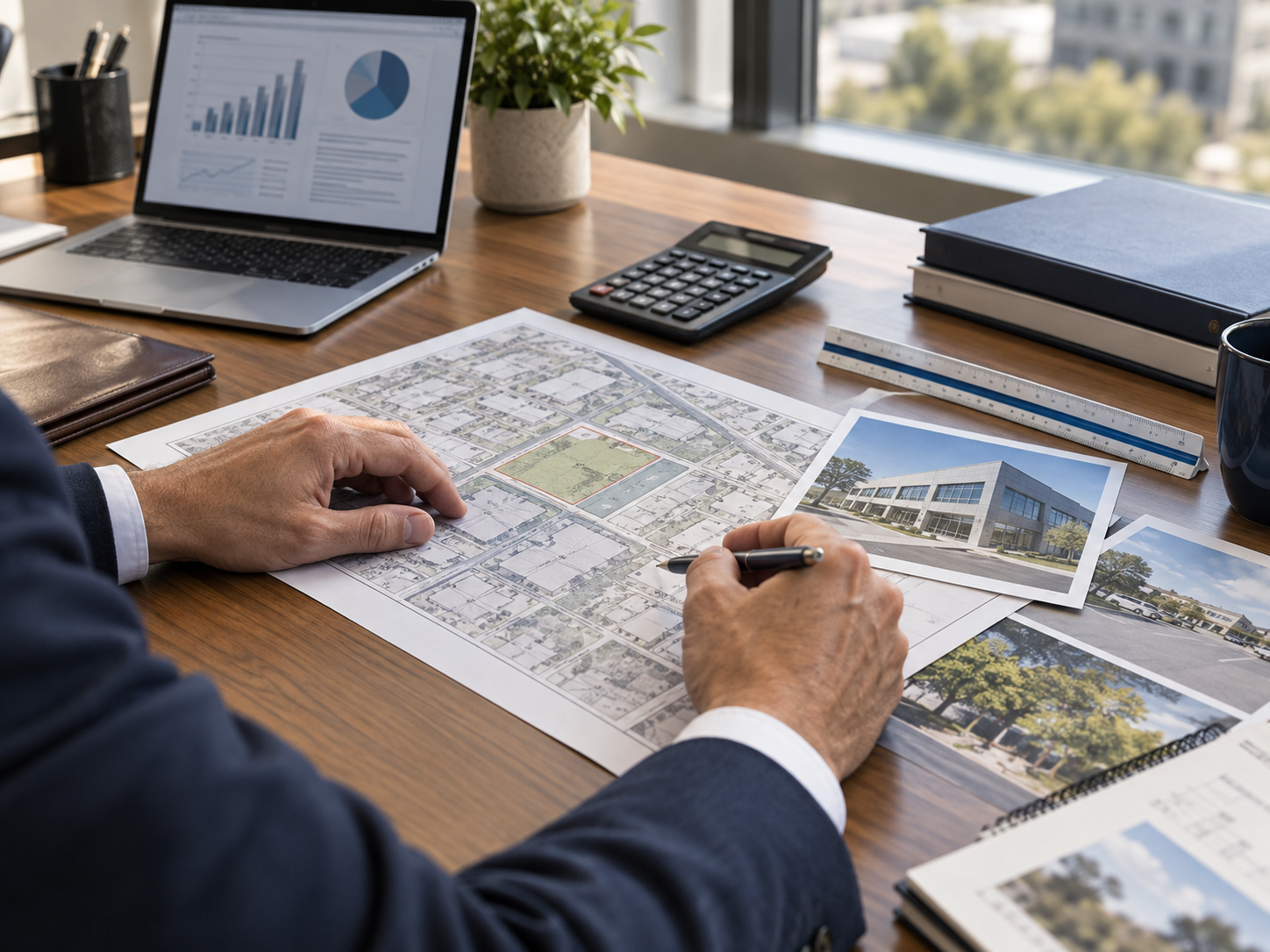 A valuation professional reviewing property maps and market information